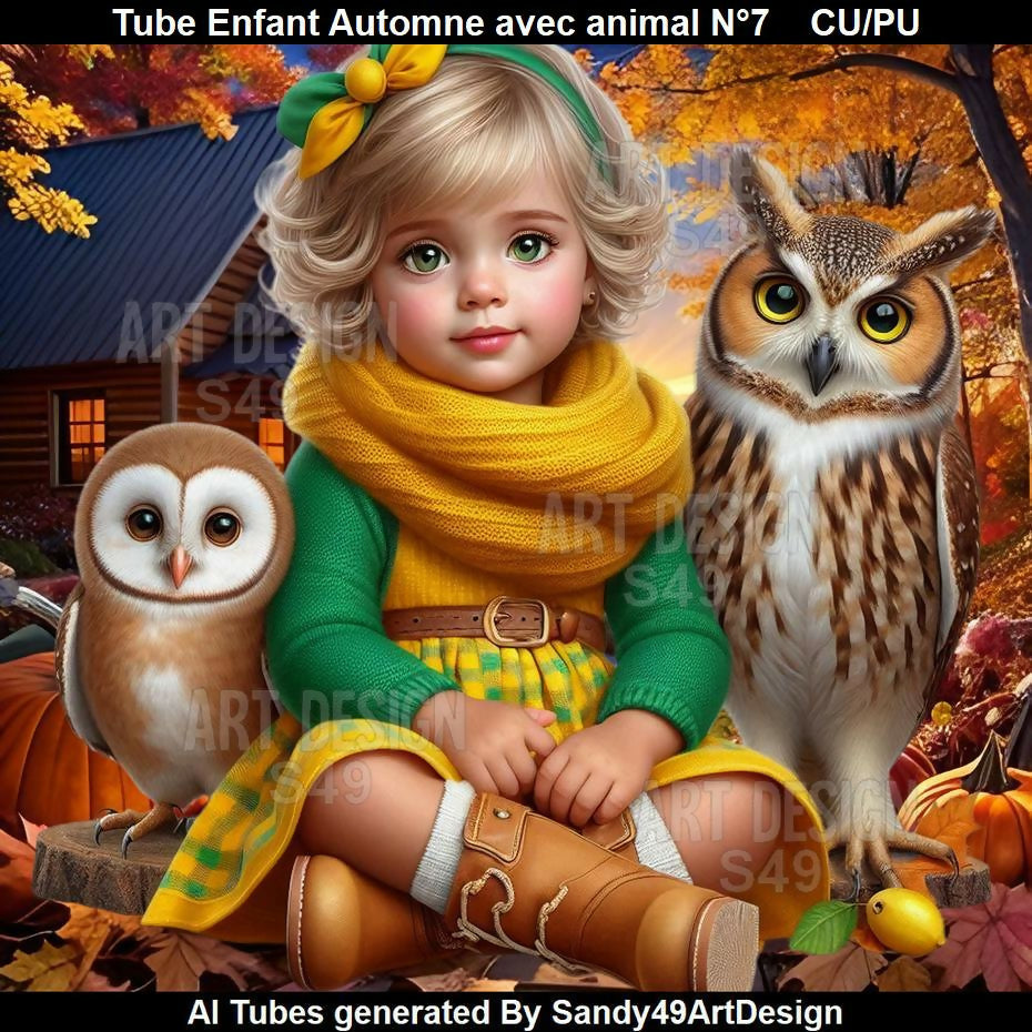 Tube Enfant Automne avec animal N°7