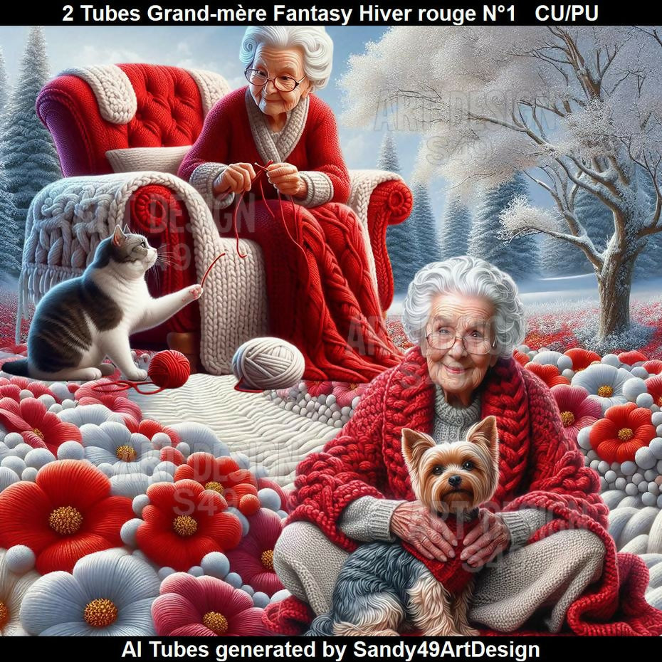 2 Tubes Grand-mère Fantasy Hiver rouge N°1