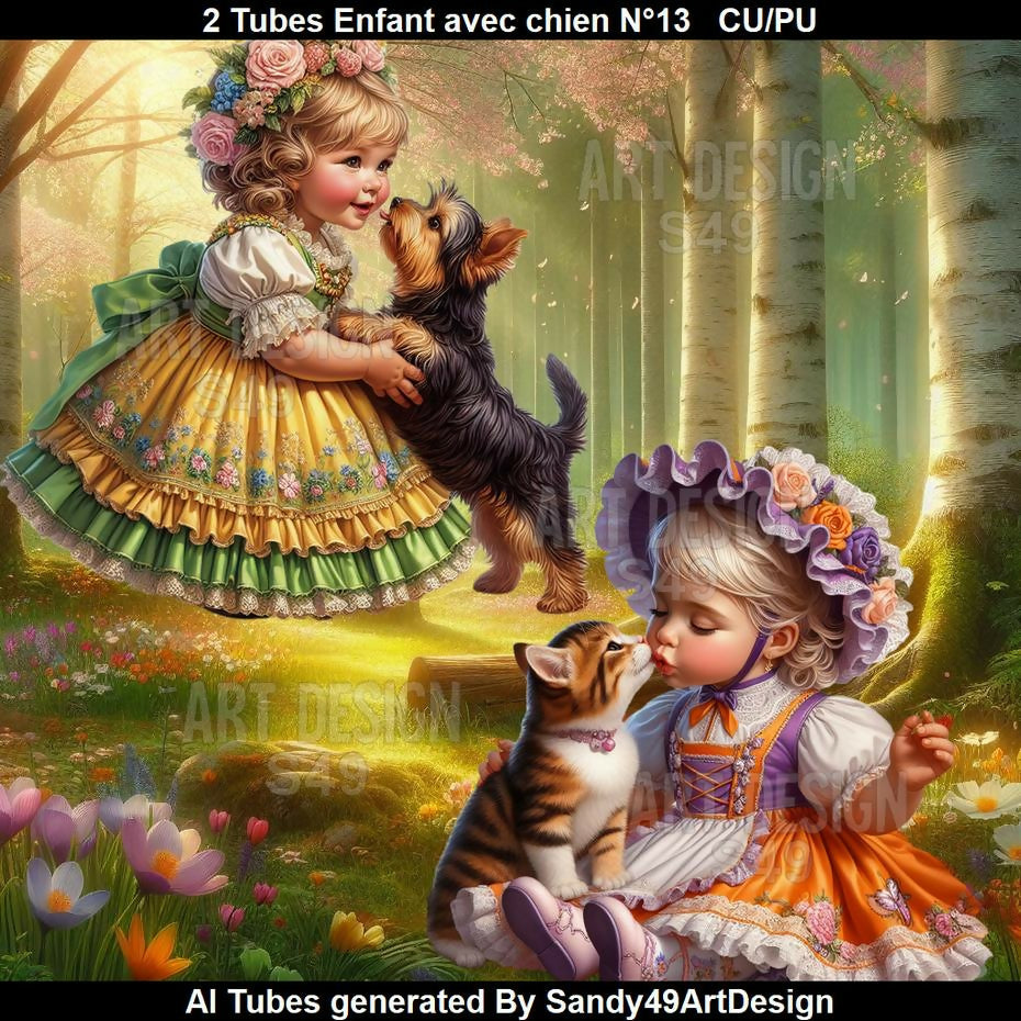 2 Tubes Enfant avec animal N°13