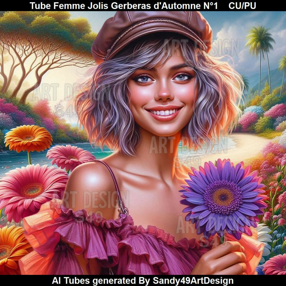Tube Femme Joli Gerberas d'Automne N°1