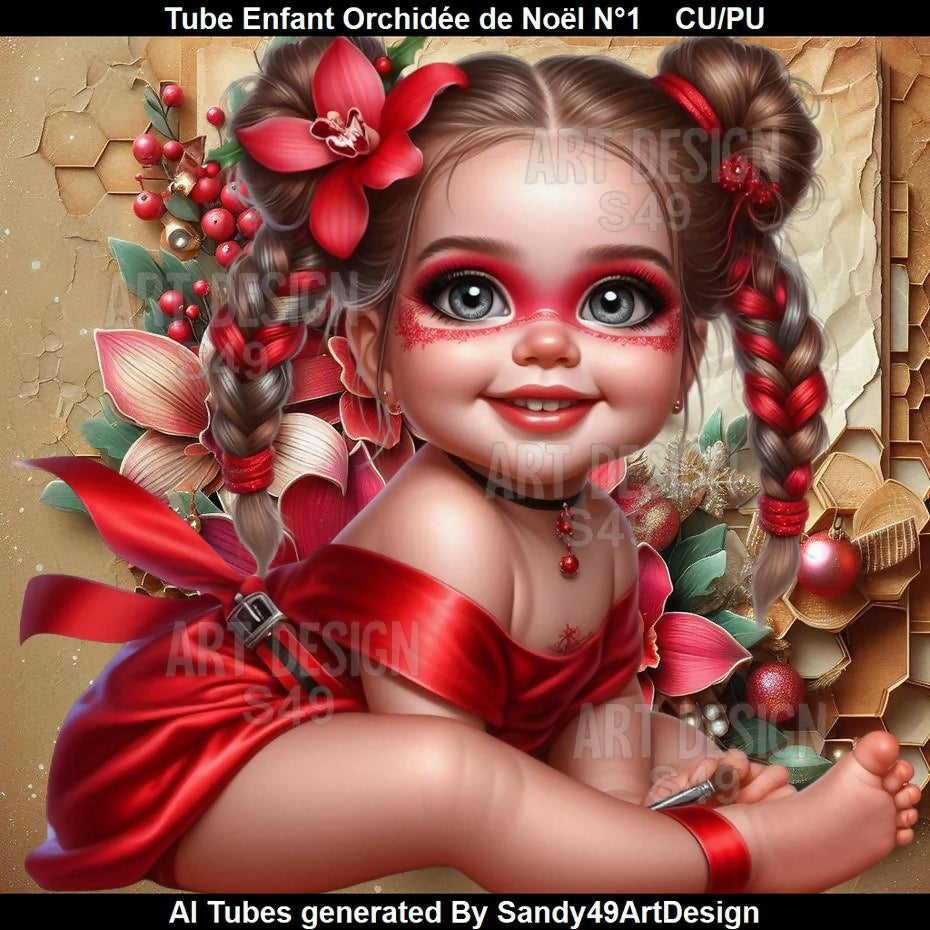 Tube Enfant Orchidée de Noël N°1