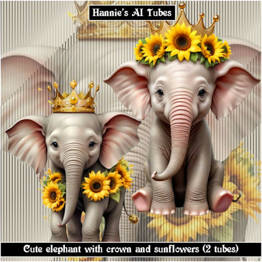 Elephant with crown and sunflowers