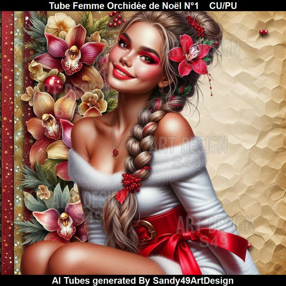 Tube Femme Orchidée de Noël N°1