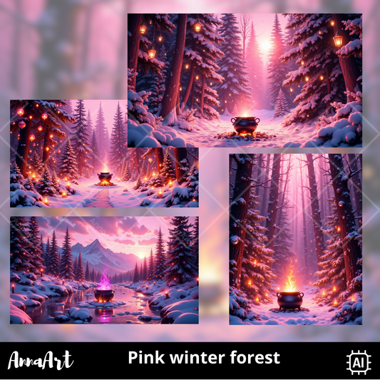 Pink winter forest