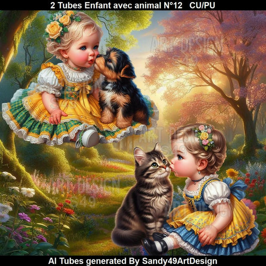 2 Tubes Enfant avec animal N°12