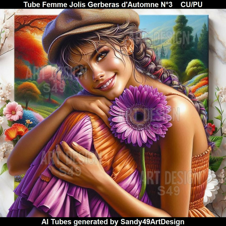 Tube Femme Joli Gerberas d'Automne N°3