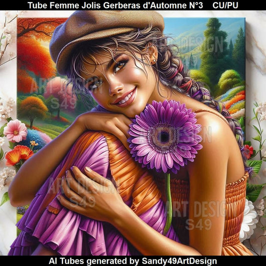 Tube Femme Joli Gerberas d'Automne N°3