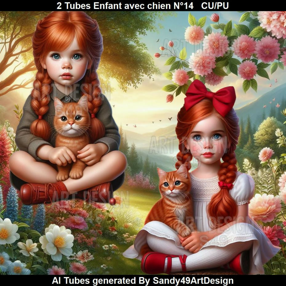 2 Tubes Enfant avec animal N°14