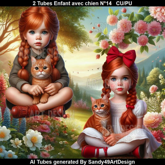 2 Tubes Enfant avec animal N°14