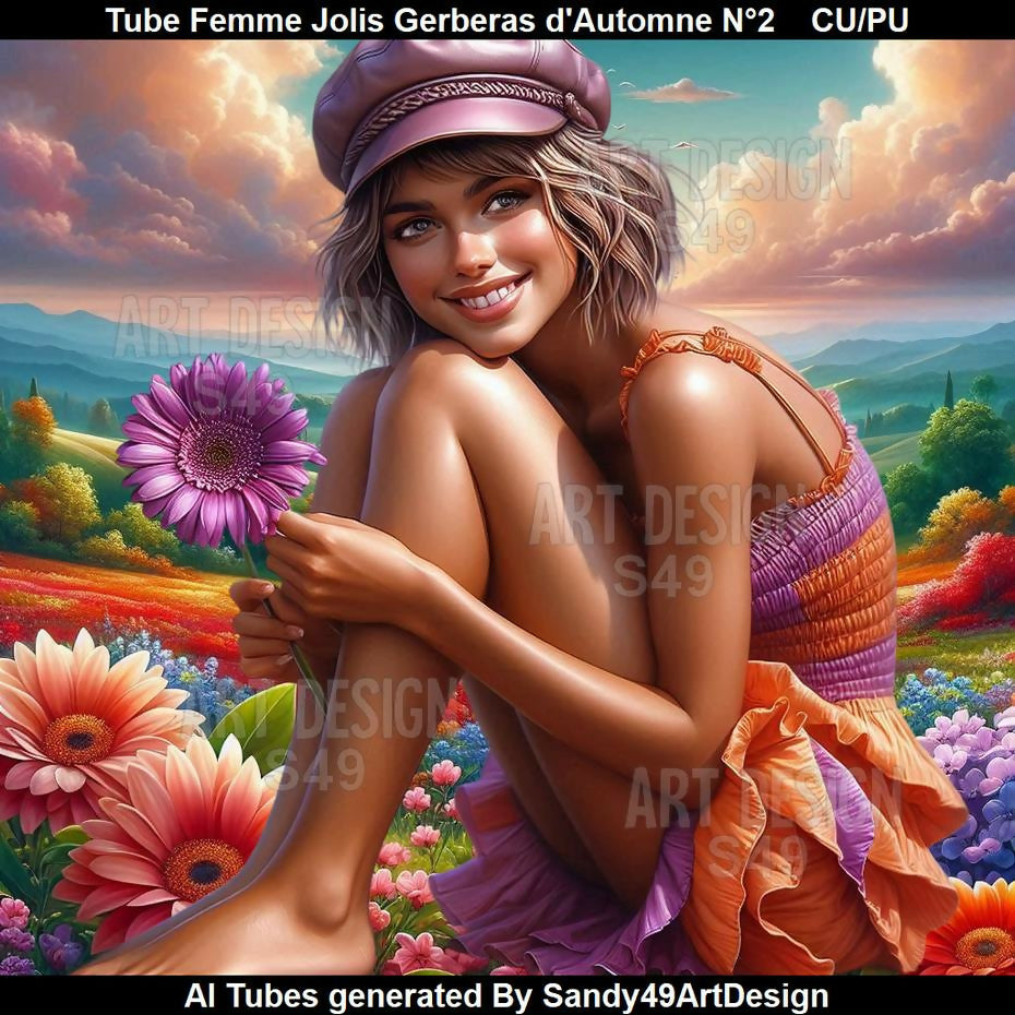 Tube Femme Joli Gerberas d'Automne N°2