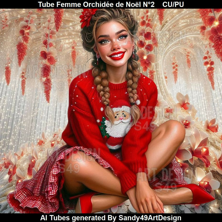 Tube Femme Orchidée de Noël N°2