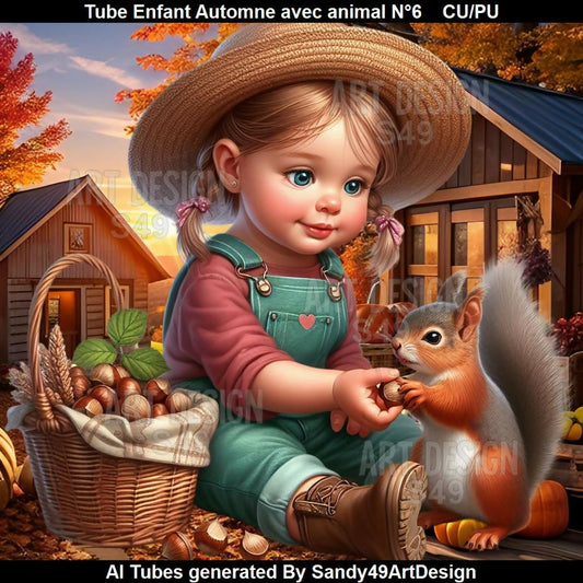 Tube Enfant Automne avec animal N°6