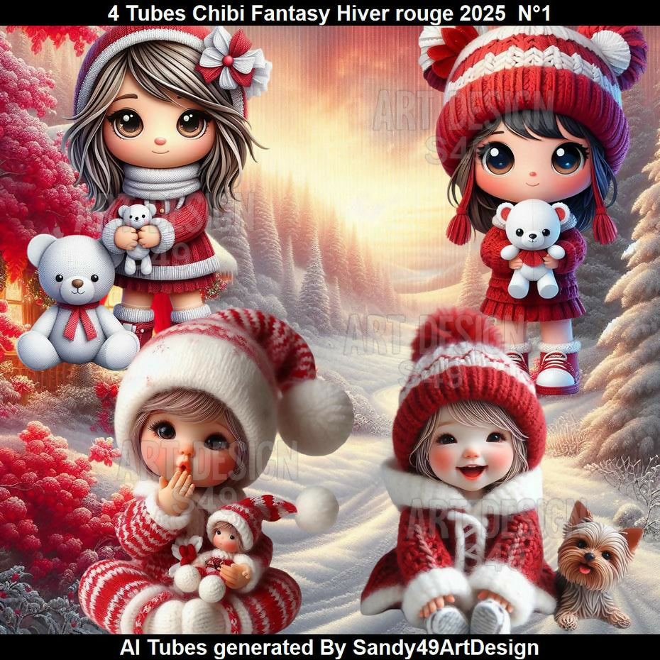4 Tubes Chibi Fantasy Hiver rouge N°1