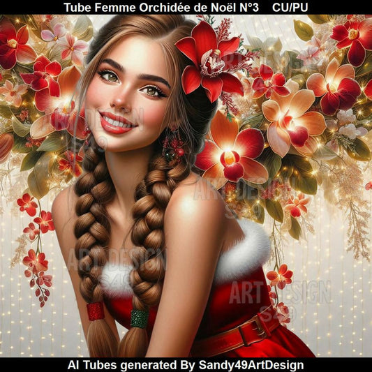Tube Femme Orchidée de Noël N°3
