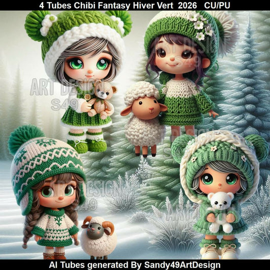 4 Tubes Chibi Fantasy Hiver vert 2026