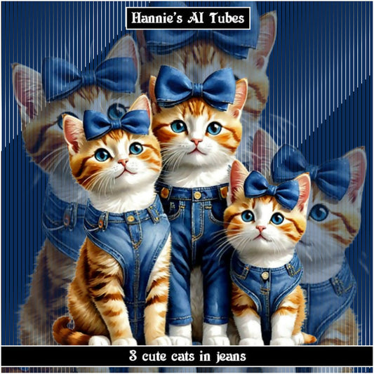 3 cute cats in jeans