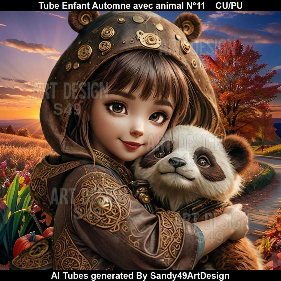 Tube Enfant Automne avec animal N°11