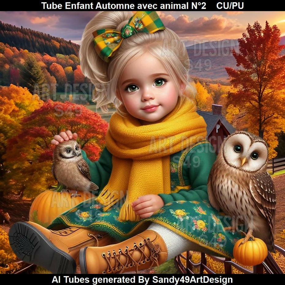 Tube Enfant Automne avec animal N°2