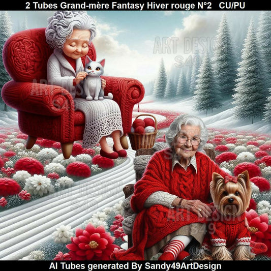 2 Tubes Grand-mère Fantasy Hiver rouge N°2