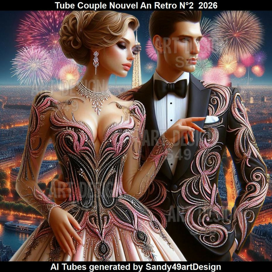 Tube Couple Nouvel An Rétro N°2 2026
