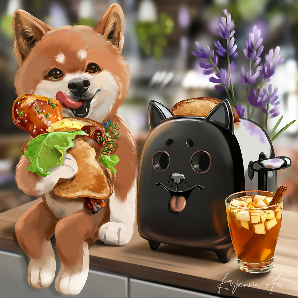 Toast, chicken leg and lavender