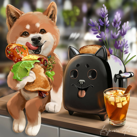 Toast, chicken leg and lavender