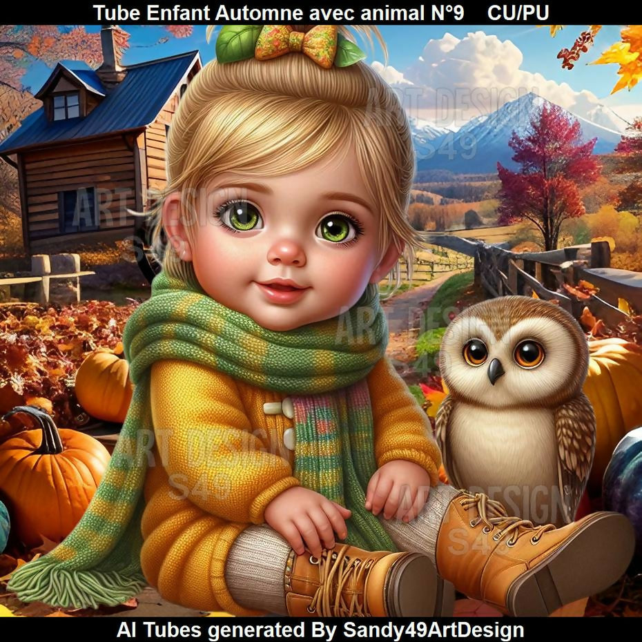 Tube Enfant Automne avec animal N°9