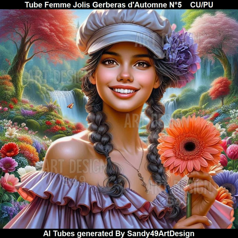 Tube Femme Joli Gerberas d'Automne N°5
