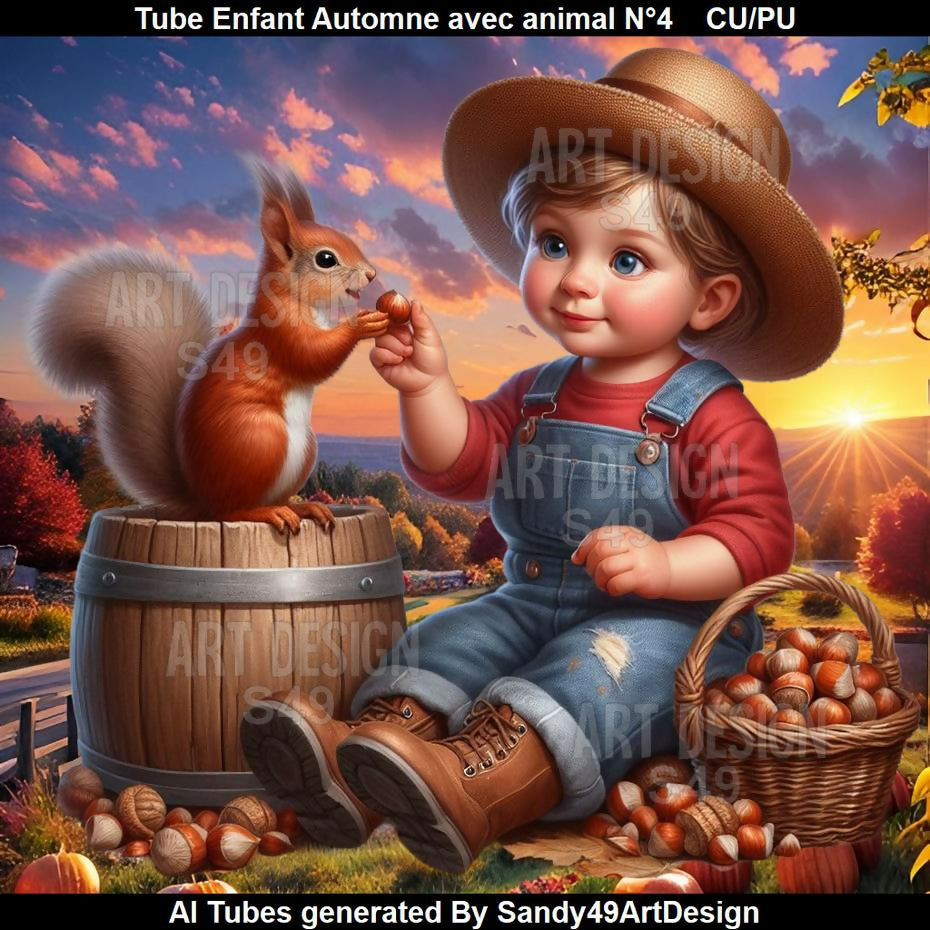 Tube Enfant Automne avec animal N°4