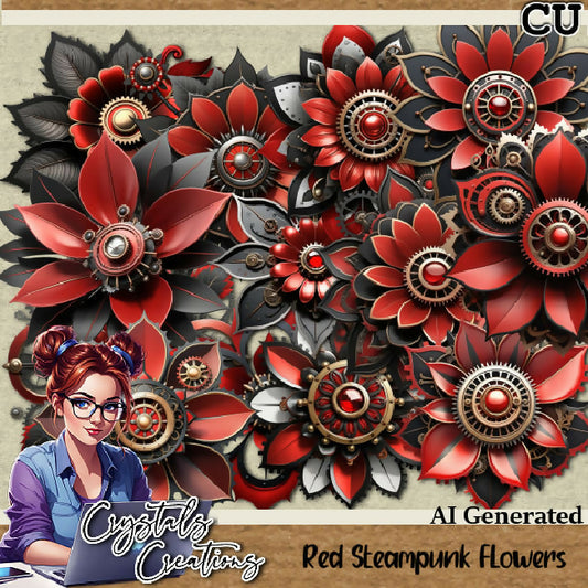 Red Steampunk Flower CU Pack
