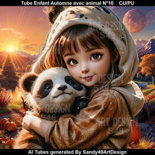 Tube Enfant Automne avec animal N°10
