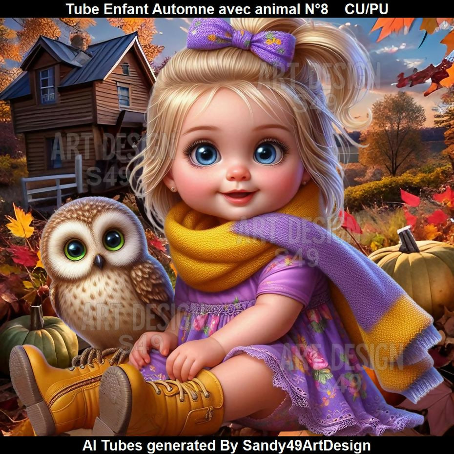 Tube Enfant Automne avec animal N°8