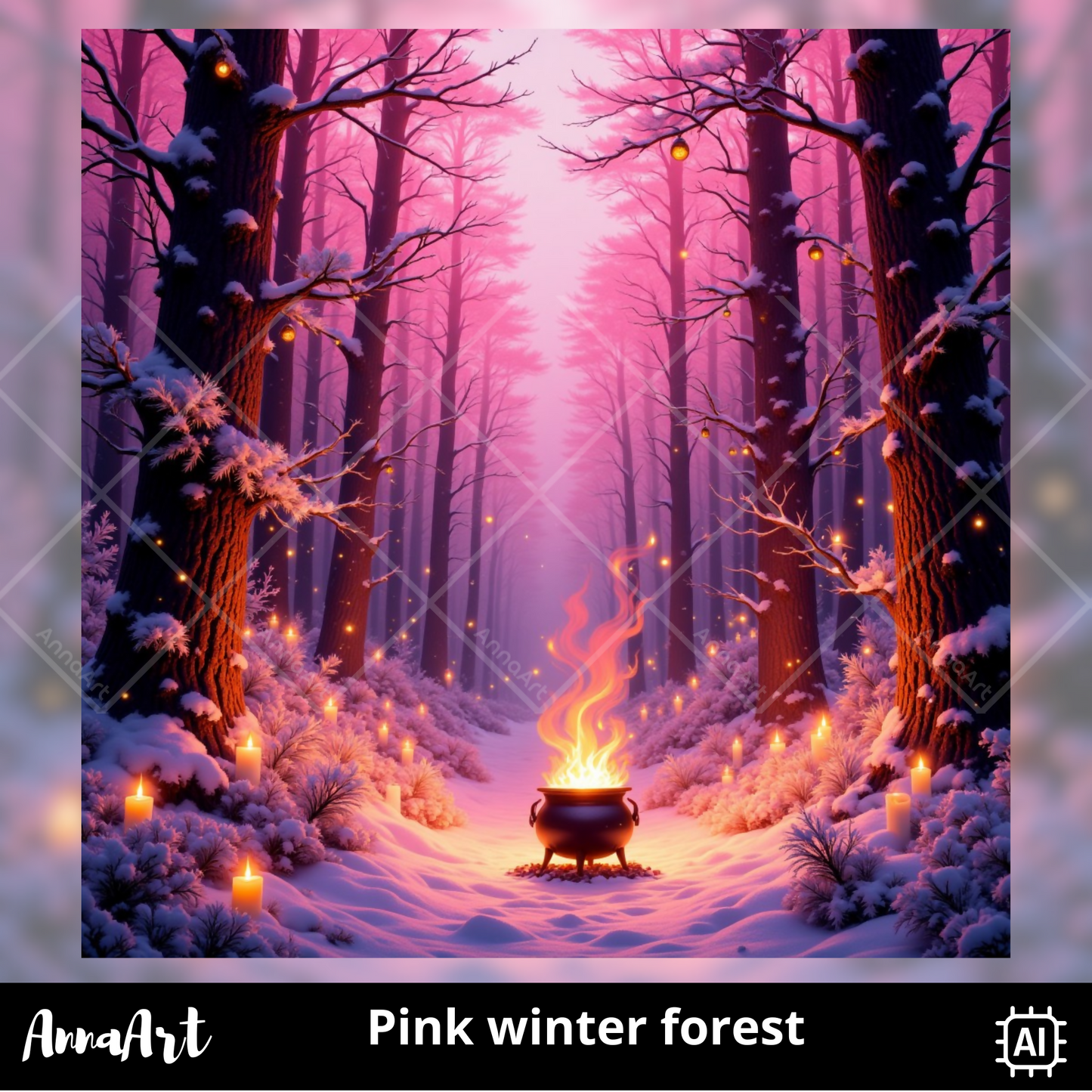 Pink winter forest