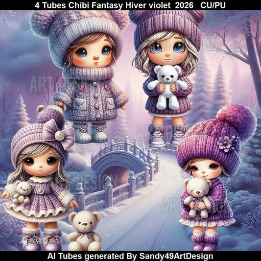 4 Tubes Chibi Fantasy Hiver violet 2026