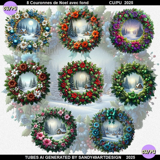 Pack Couronnes de Noël avec Fond 2025