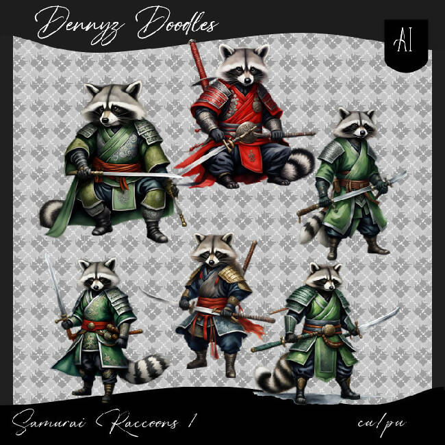 AI CU Samurai Raccoon Clipart