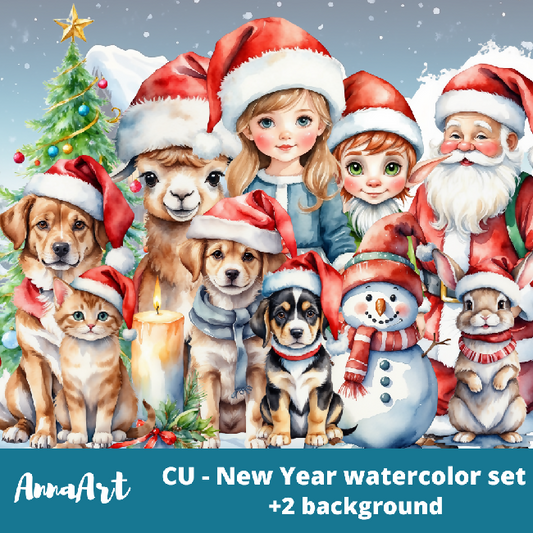 CU - New Year watercolor set
