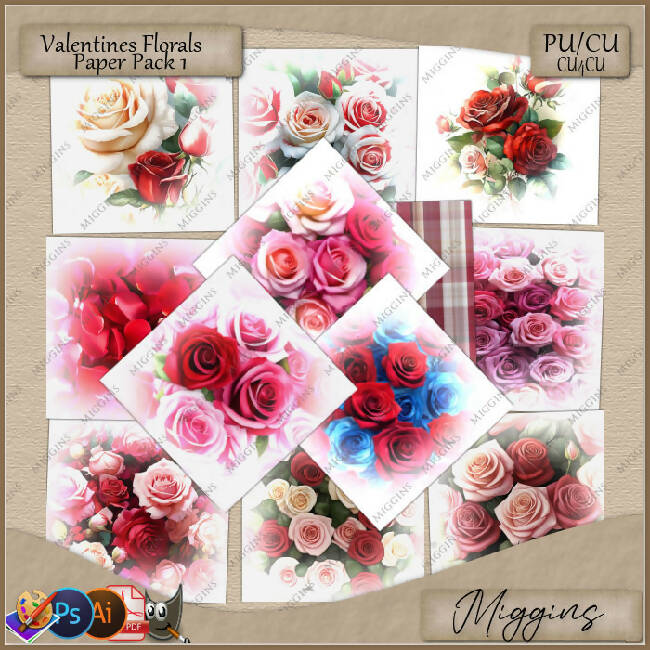 CU4CU CU/PU Paper pack Valentines Florals