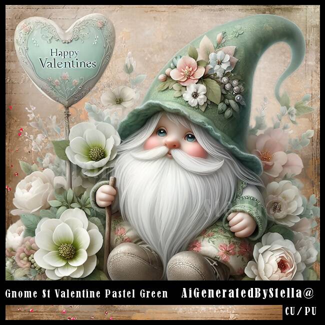 Gnome St Valentine Pastel Green